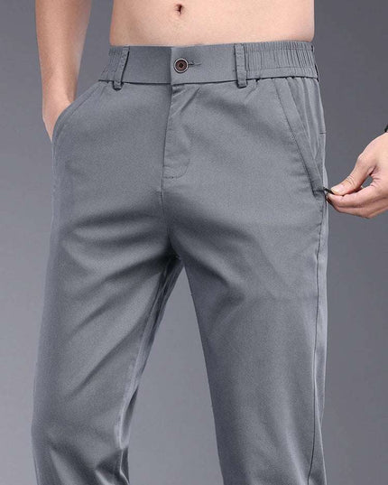 Men's Slim Straight Trousers - Soft, Thin, Bamboo Fiber Fabric with Elastic Stretch