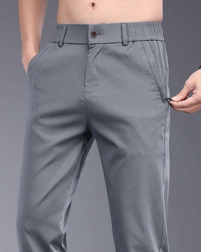 Men's Slim Straight Trousers - Soft, Thin, Bamboo Fiber Fabric with Elastic Stretch