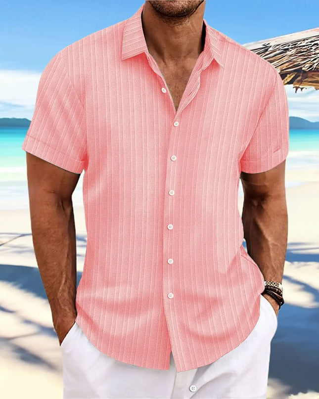 Men's Short-Sleeved Jacquard Wave Strip Shirt