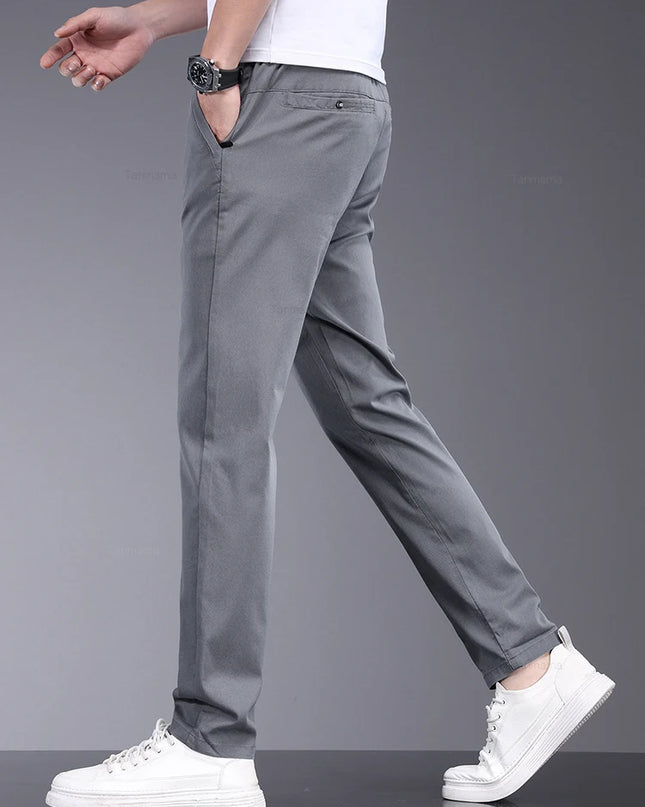 Men's Slim Straight Trousers - Soft, Thin, Bamboo Fiber Fabric with Elastic Stretch