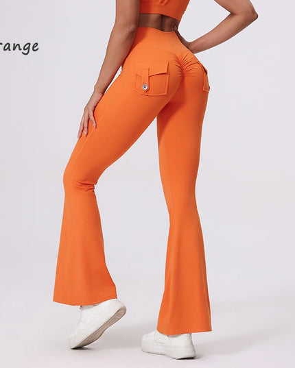 DIAS FIT JOY Women's High-Waisted Pocket Flared Pants | Hip-Lifting, Comfort Fit, Trendy Flared Trousers
