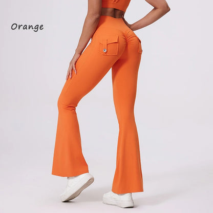 DIAS FIT JOY Women's High-Waisted Pocket Flared Pants | Hip-Lifting, Comfort Fit, Trendy Flared Trousers