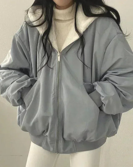 Women's Plus Size Thick Parka Jacket – Casual Oversized Zip-Up Hooded Double-Sided