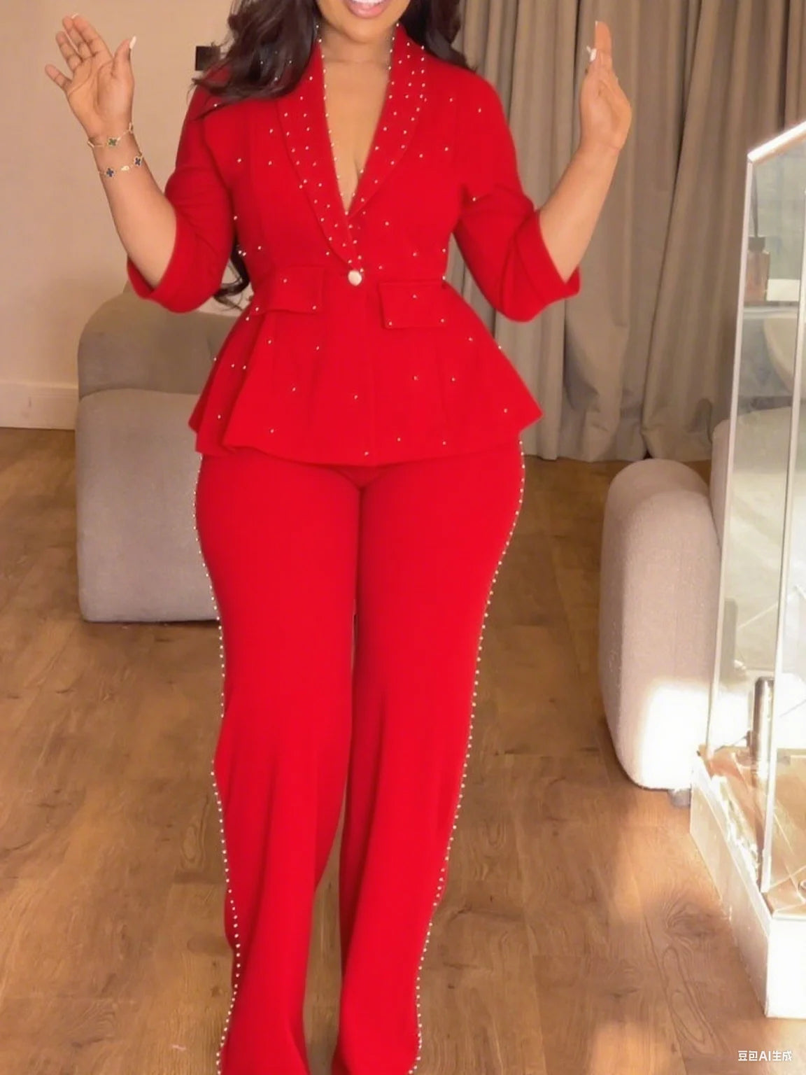 Elegant Women's Two-Piece Blazer and High-Waist Pants Se