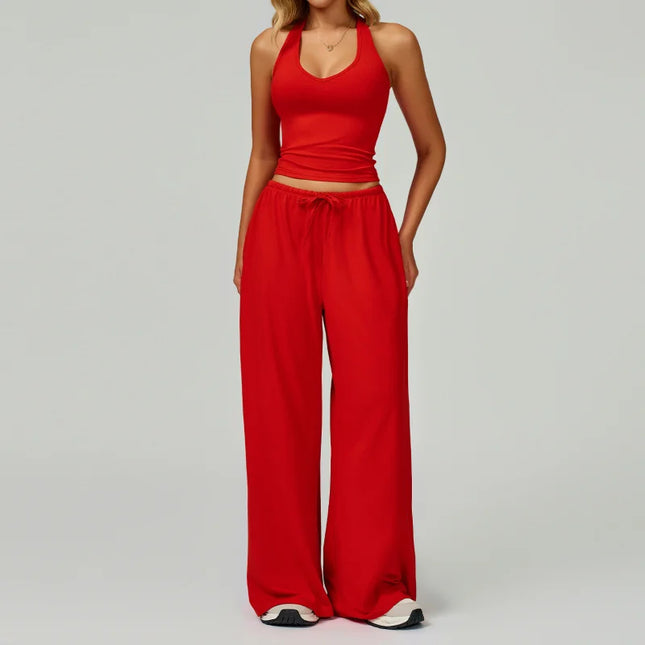 Women's 2/3 Pieces Quick-Dry Vest/Cropped Top and Drawstring Pants Set