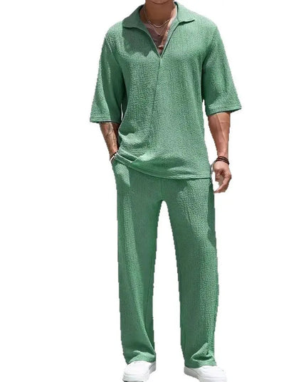 Men's Casual Cotton 2-Piece Set: Stylish Shirts and Pants Set