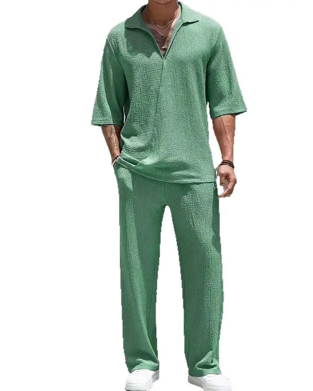 Men's Casual Cotton 2-Piece Set: Stylish Shirts and Pants Set