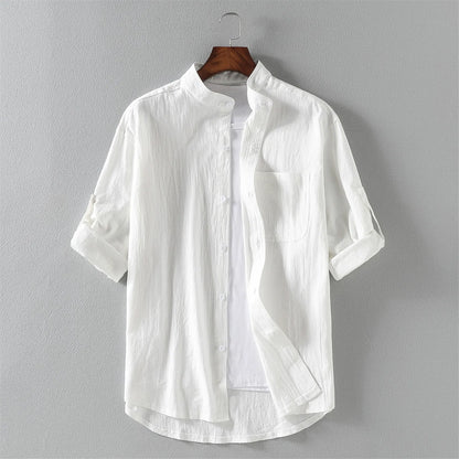 Men's Short-Sleeve Shirt with Stand Collar