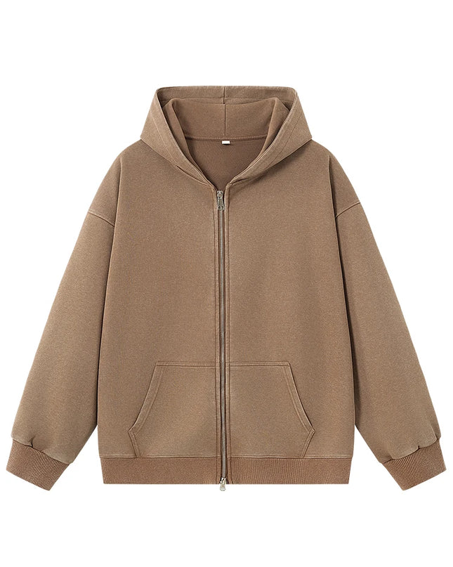 Men's Oversized Washed Faded Knit Zip-Up Cardigan