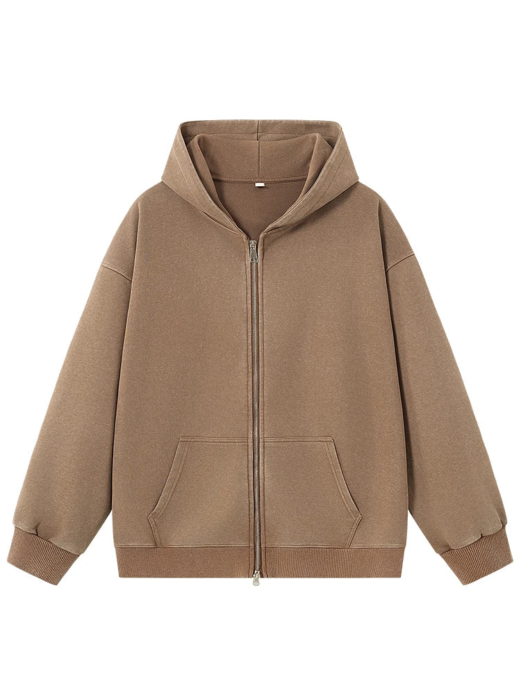 Men's Oversized Washed Faded Knit Zip-Up Cardigan
