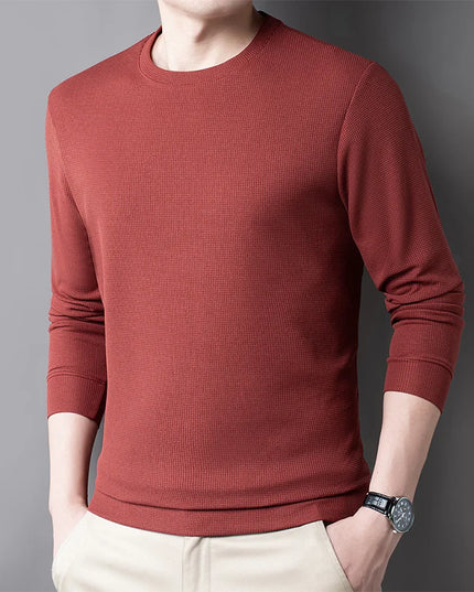 Men's Breathable Long Sleeve Waffle Knit Round Neck Sweater 