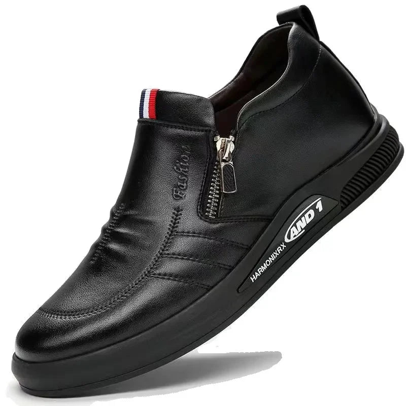 Men's Casual Faux Leather Side Zip Sneakers
