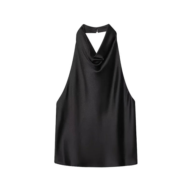 Satin Women's Halter Backless Sleeveless Blouse