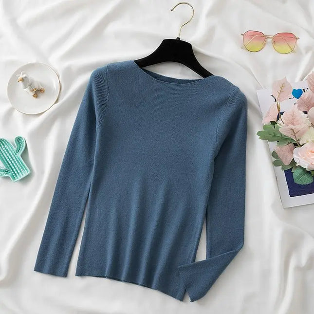 High-Quality Slim Knitted O-Neck Sweater for Women - Various Colors