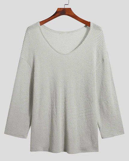 Men's Knit V-Neck Long Sleeve Hollow Out Loose Fit Sweater