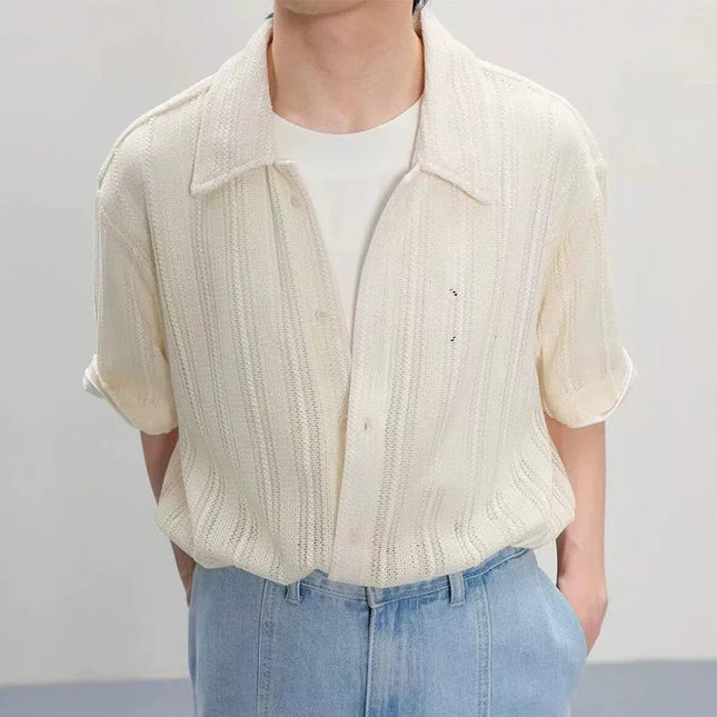 Stylish Men's Mesh Knitted Hollow-Out Transparent Shirt