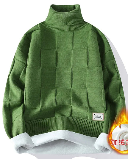 Men's Warm Fleece Turtleneck Sweater - Knitted, Loose Fit, Cozy Winter Pullover
