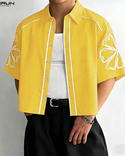 Increun Men's Summer Printed Short Sleeve Lapel Shirt