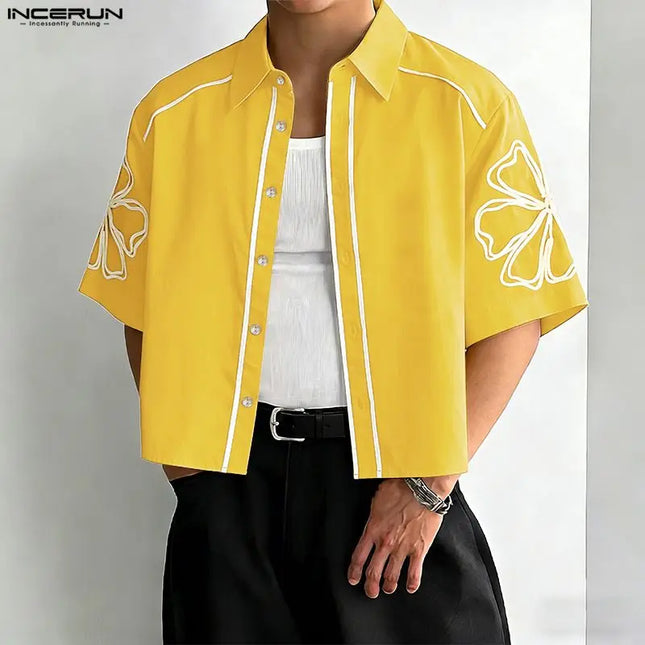 Increun Men's Summer Printed Short Sleeve Lapel Shirt