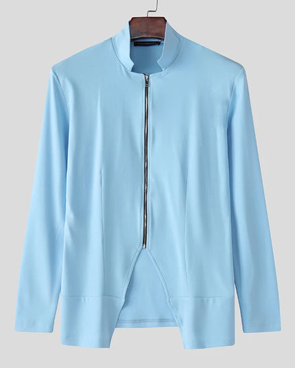 INCERUN Men's Slim Fit Zipper Stand Collar Sweater