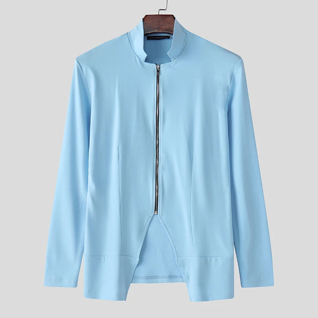 INCERUN Men's Slim Fit Zipper Stand Collar Sweater