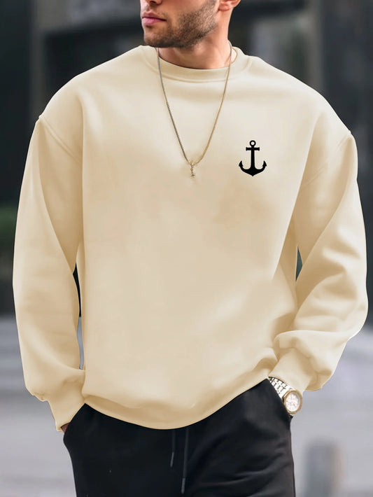 Men's Casual Loose Fit Anchor Pattern Print Sweater