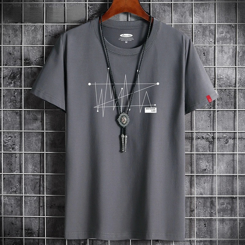 Men's Patterned T-Shirt - Loose Fit, 100% Cotton
