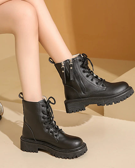 Women's Elegant Lace-Up Side Zipper Boots