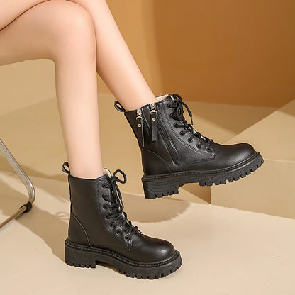 Women's Elegant Lace-Up Side Zipper Boots