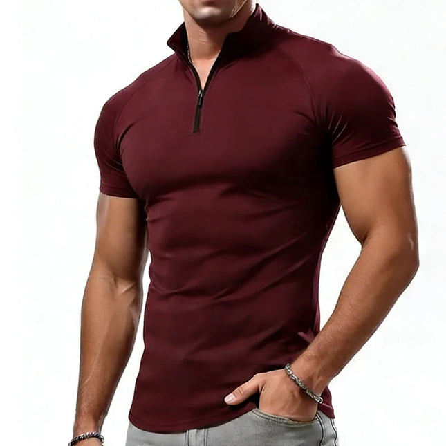 Men's Compression T-Shirt with Zipper Neck - Slim Fit