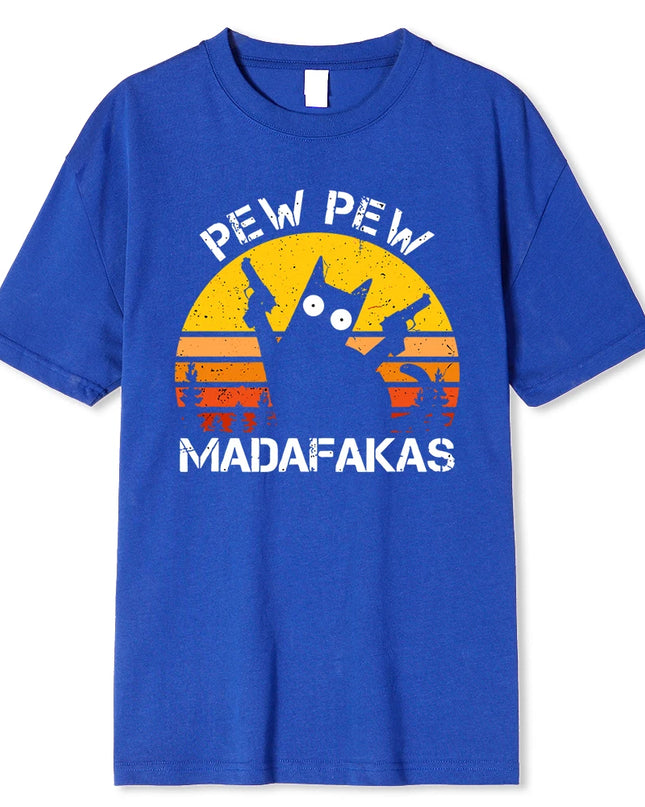 Madafakas Graphic Tee: Cat with Dual Guns - Breathable Cotton T-Shirt for Men