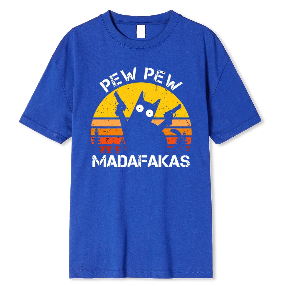 Madafakas Graphic Tee: Cat with Dual Guns - Breathable Cotton T-Shirt for Men