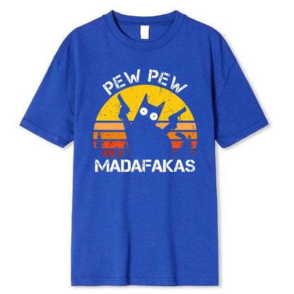 Madafakas Graphic Tee: Cat with Dual Guns - Breathable Cotton T-Shirt for Men
