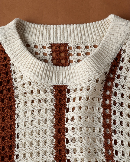 Men's Hollow-Out Knitted Striped Vest - Loose Fit