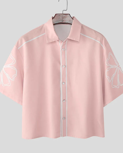 Increun Men's Summer Printed Short Sleeve Lapel Shirt