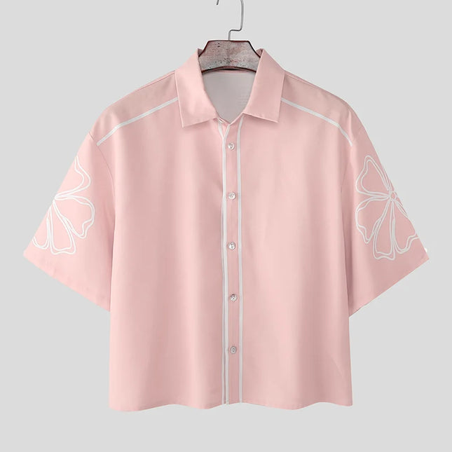 Increun Men's Summer Printed Short Sleeve Lapel Shirt