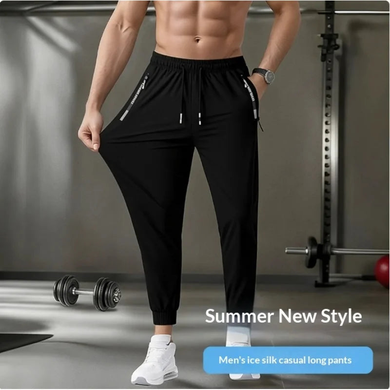 Men's Ice Silk Long Sweatpants- Quick-Drying, Lightweight, and Breathable