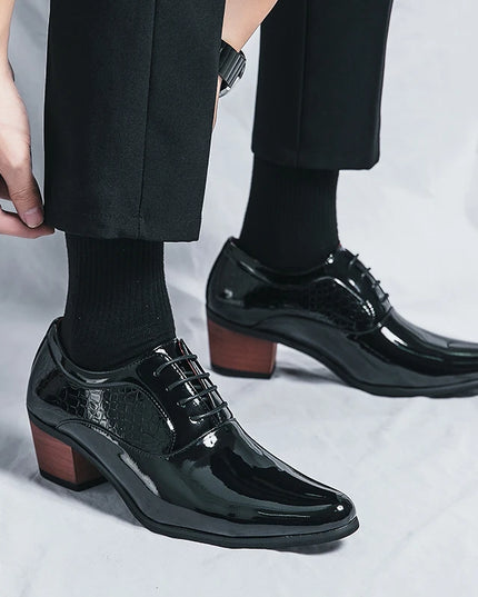 Luxury Black Leather Men's High Heel Shoe