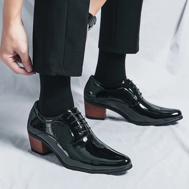 Luxury Black Leather Men's High Heel Shoe