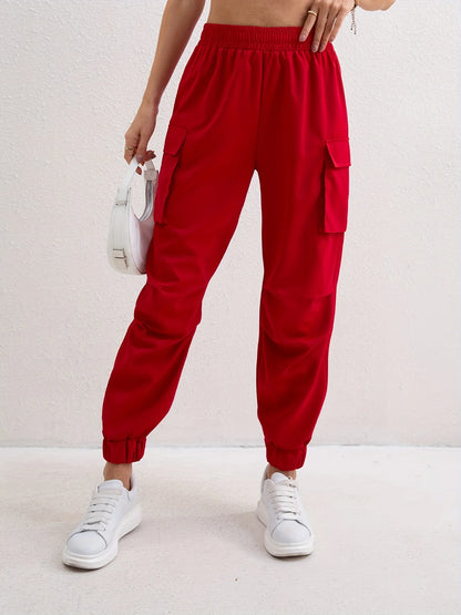 Women's Relaxed Fit Cargo Pants with Elastic Waist and Multiple Pockets