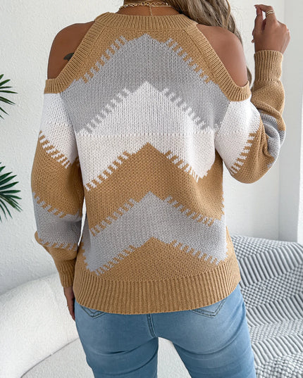 Women's Elegant Contrast Color Striped Long Sleeve Knit Sweater