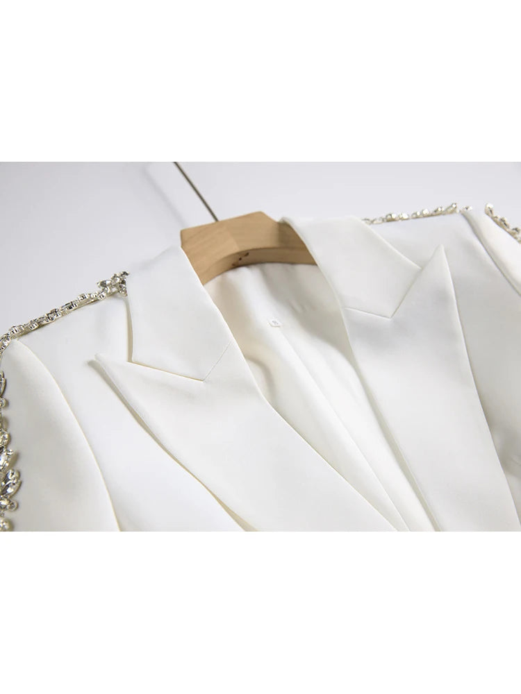 Women's Diamond-Decorated Two-Piece Beaded Blazer and Flare Pants Set