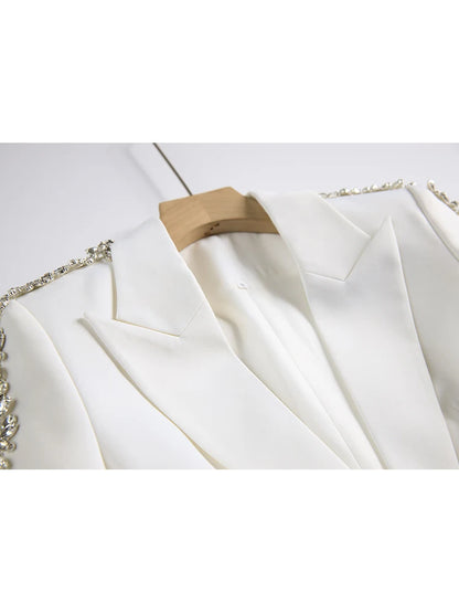 Women's Diamond-Decorated Two-Piece Beaded Blazer and Flare Pants Set