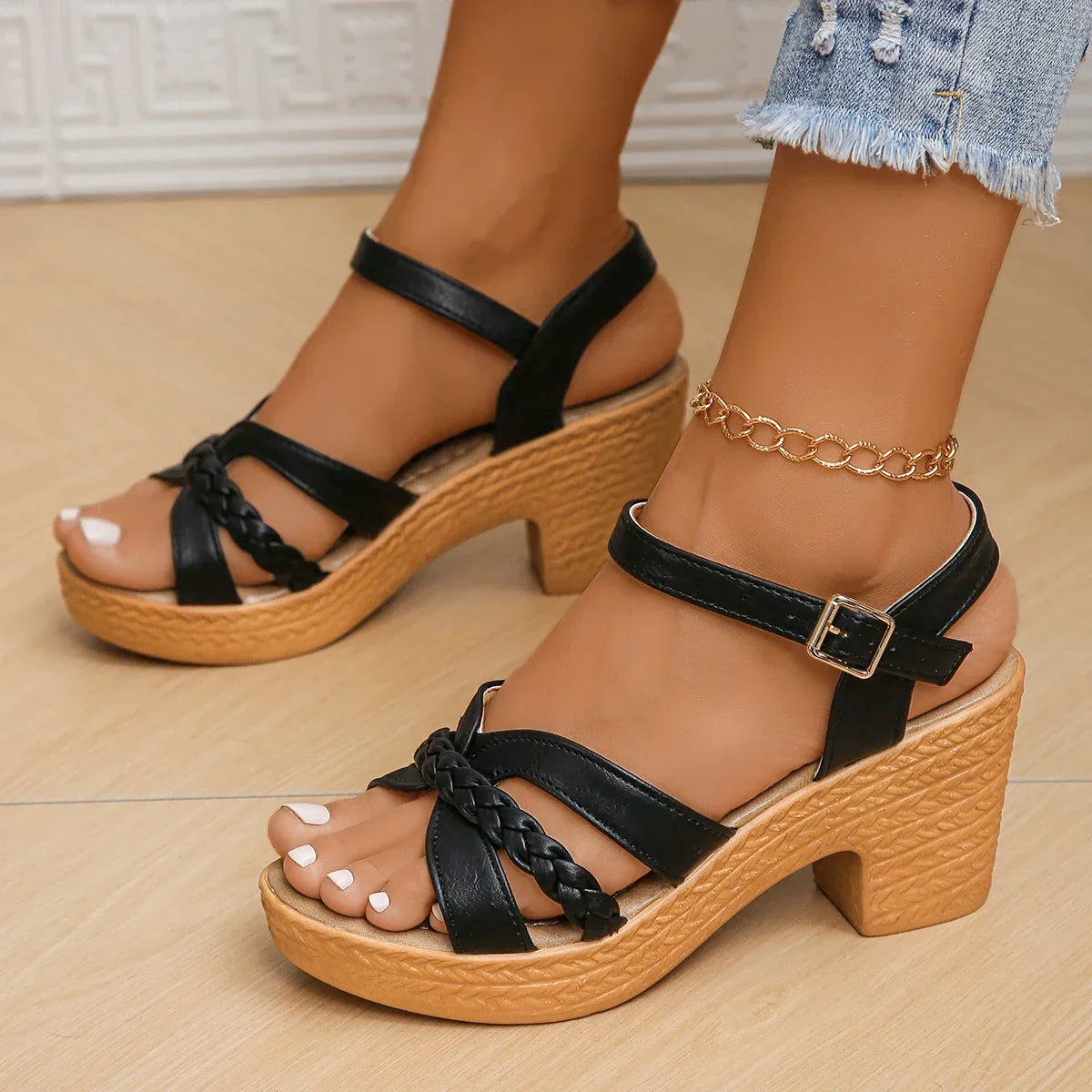 Lightweight Women's High Heeled Sandals with Ankle Buckle