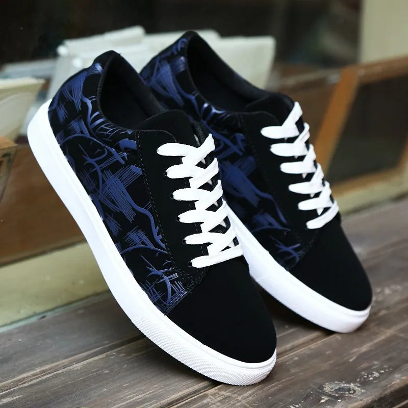 Men's Graffiti-Print Vulcanized Canvas Sneakers