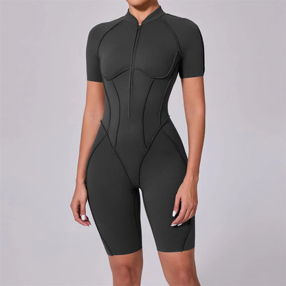 Women's Fitness Jumpsuit with Zipper - Activewear Bodysuit for Workout & Gym