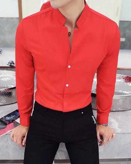 Slim Fit Long Sleeve Stand Collar Shirt for Men - Various Colors