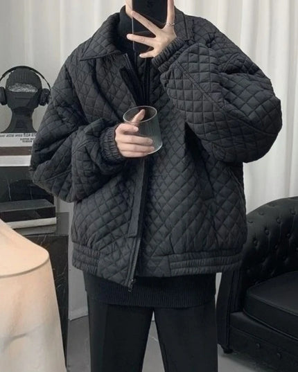 Diamond Grid Men's Cotton-Filled Coat - Loose Fit