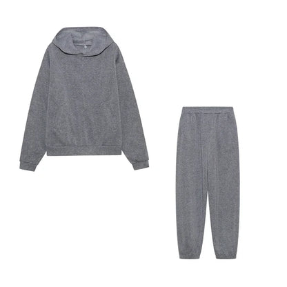 Women's Thickened Long-Sleeve Hoodie and Drawstring Pants Set