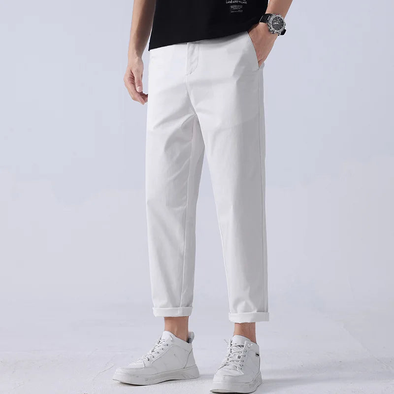 Men's Thin Cotton Ankle Pants - Casual Stretch Pencil Trousers